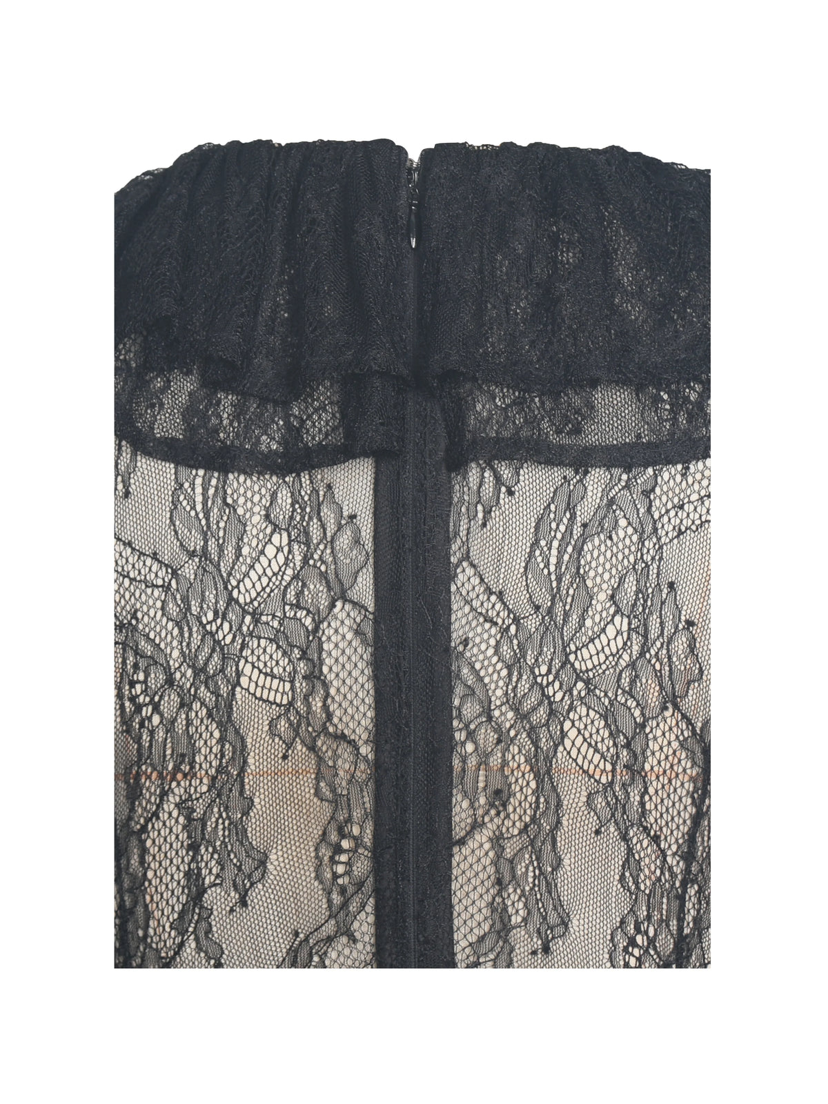 Taliah Black Sheer Lace Ruffled Collar Bodysuit
