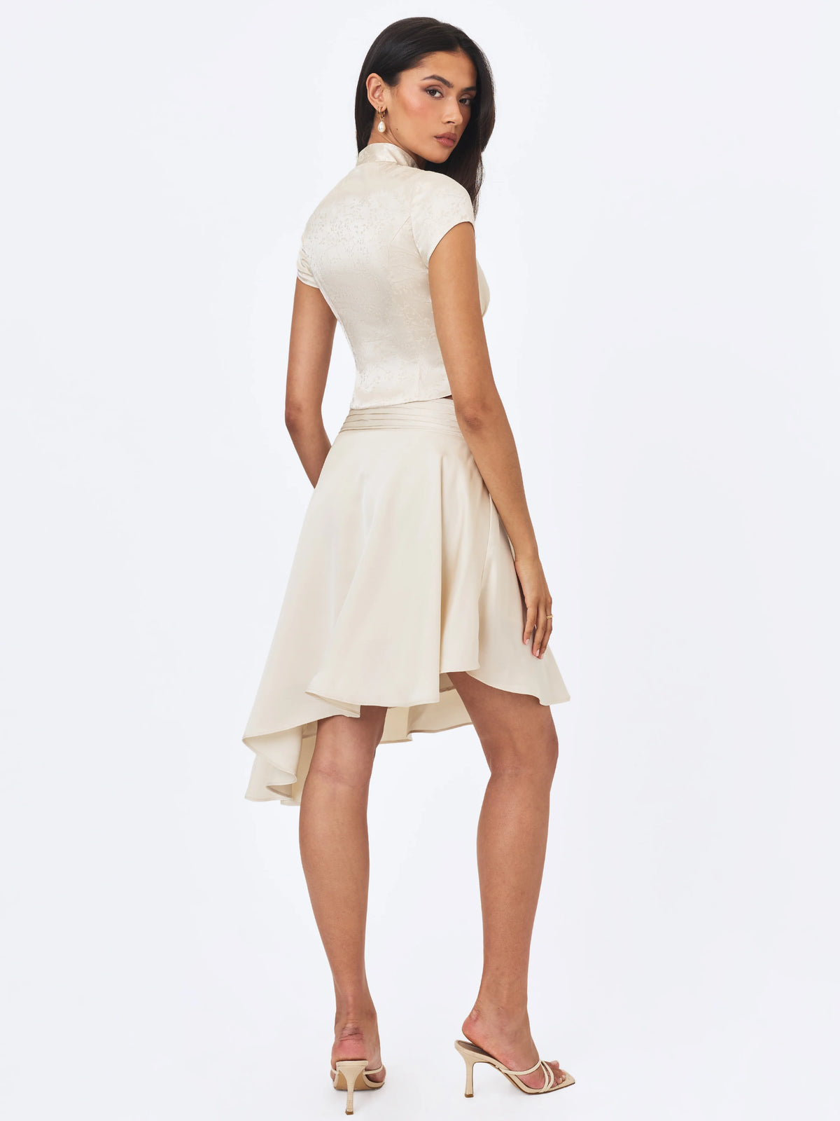 Galilea Ivory Floral Jacquard Keyhole Mandarin Collar Top