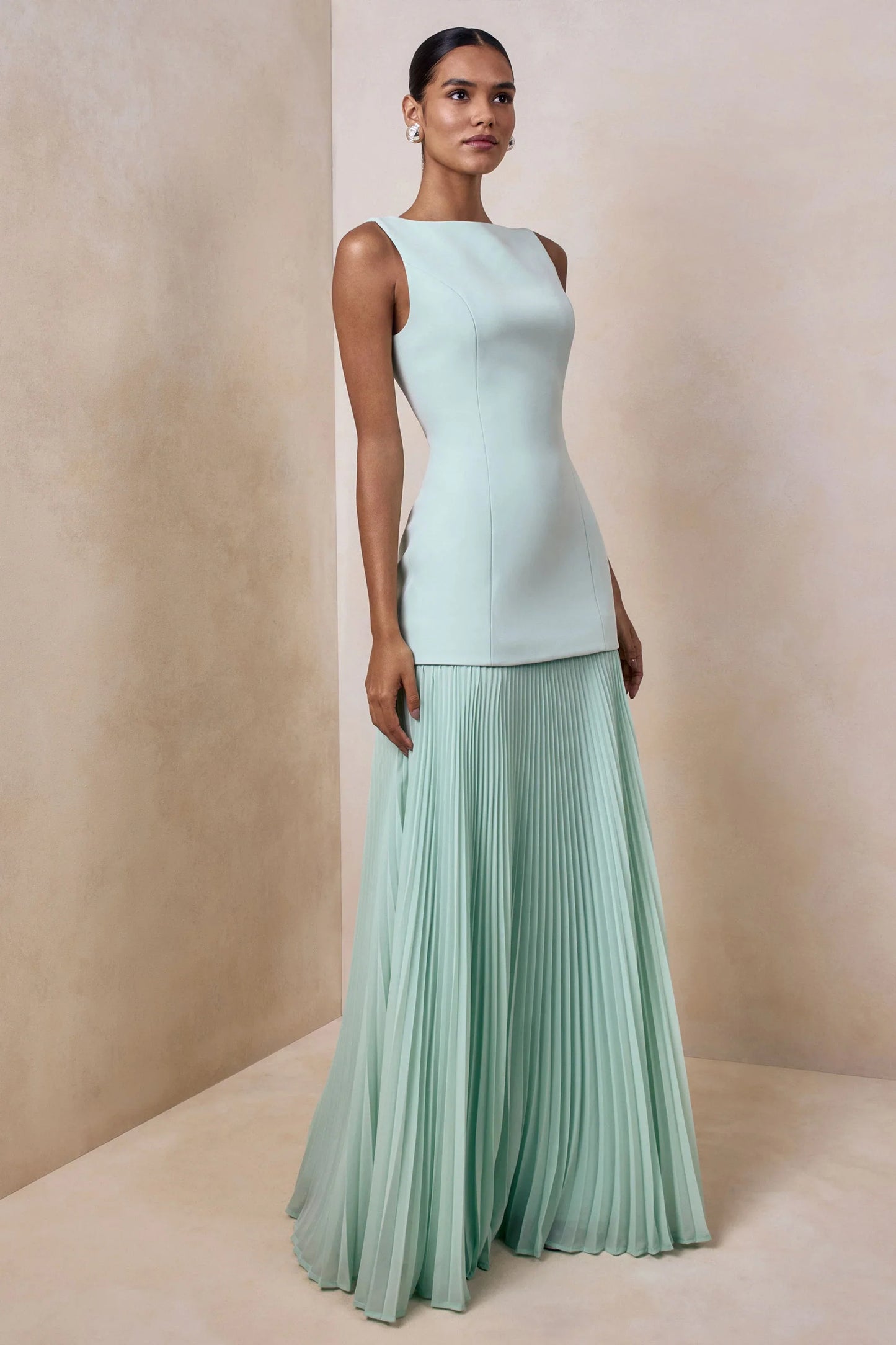Hadley Sage Boat Neck Maxi Dress With Drop Waist