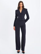 Quinne Navy Striped Single Breasted Peplum Blazer