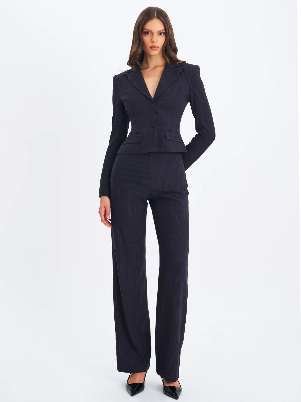 Quinne Navy Striped Single Breasted Peplum Blazer
