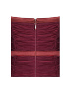 Mabel Burgundy Drop Waist Layered Mesh Midi Puffy Dress with Bow