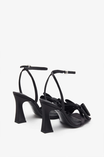 Headlines Black Ankle Strap Heeled Sandals With Diamante Bows