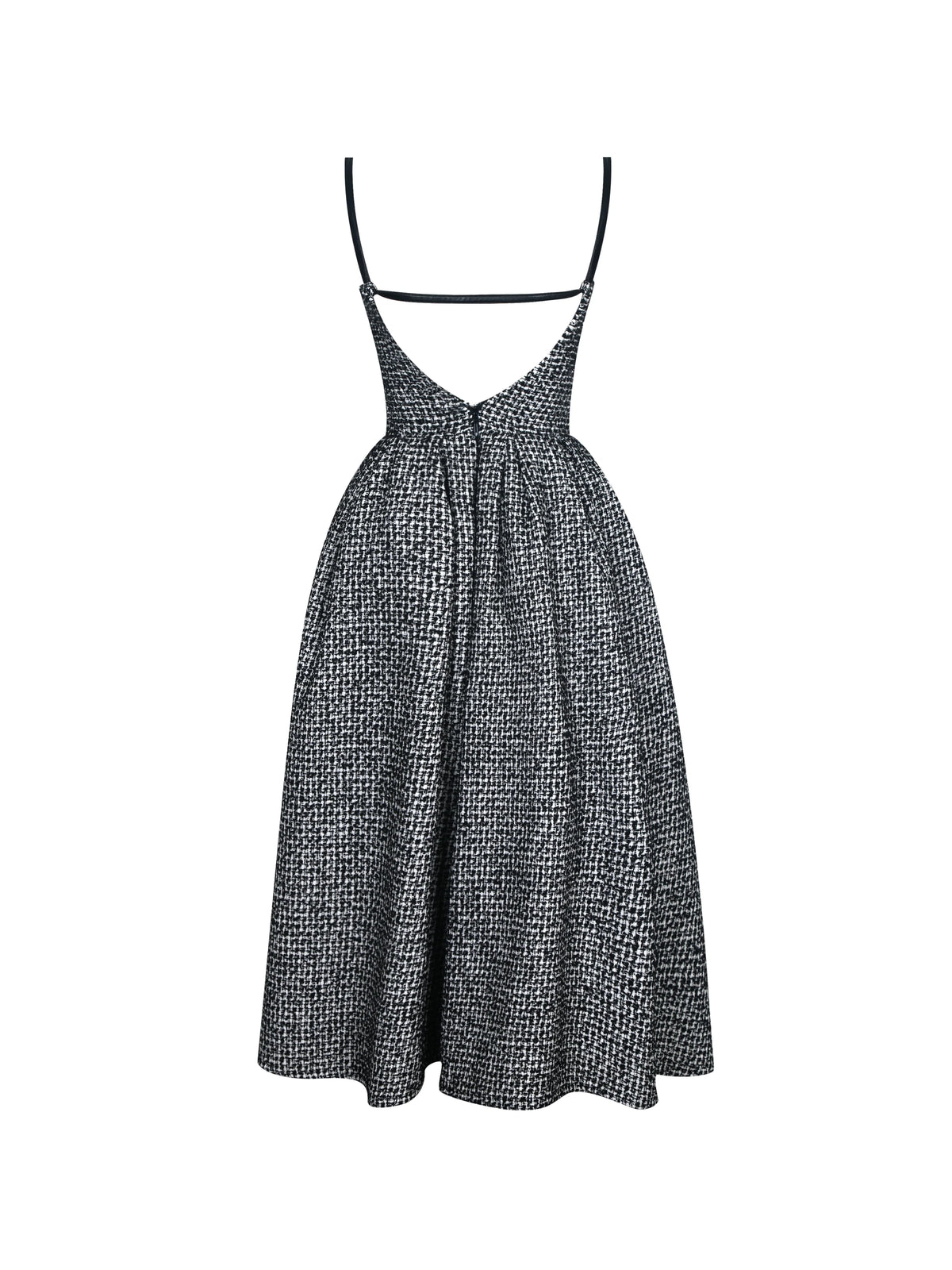 Katalina Black White Tweed Backless Midi Dress