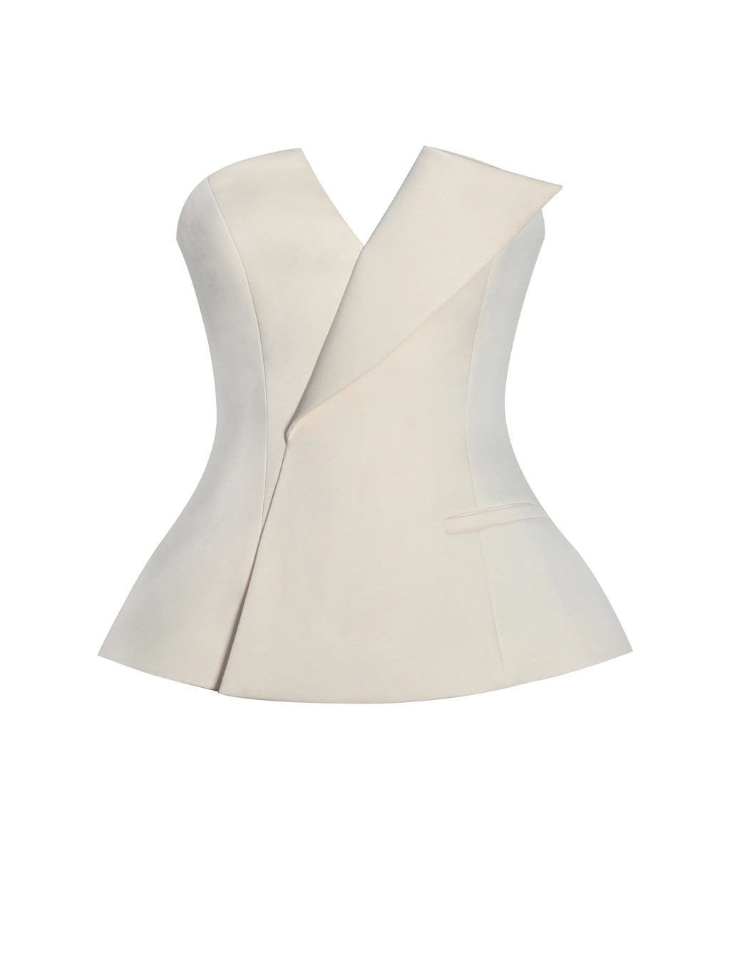 Yani Ivory Asymmetrical Lapel Sleeveless Peplum Top