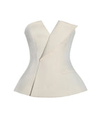 Yani Ivory Asymmetrical Lapel Sleeveless Peplum Top