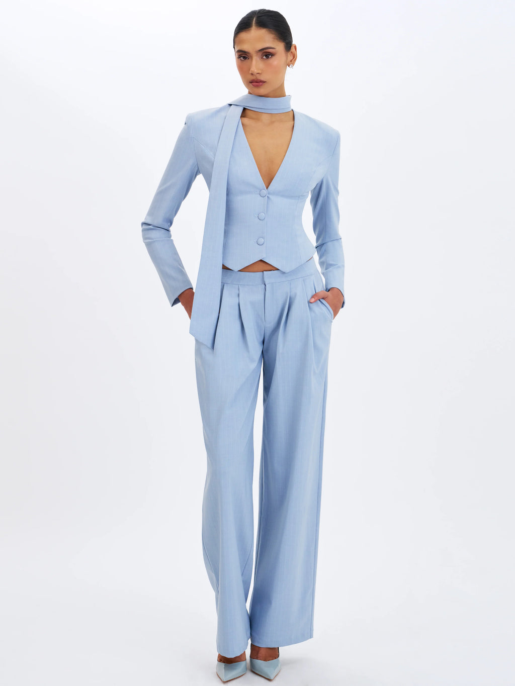 Reva Sky Blue Pinstripe Single Pleat Pants
