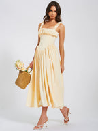 Noreen Egg White Satin Drop Waist Maxi Sundress Archive Sale