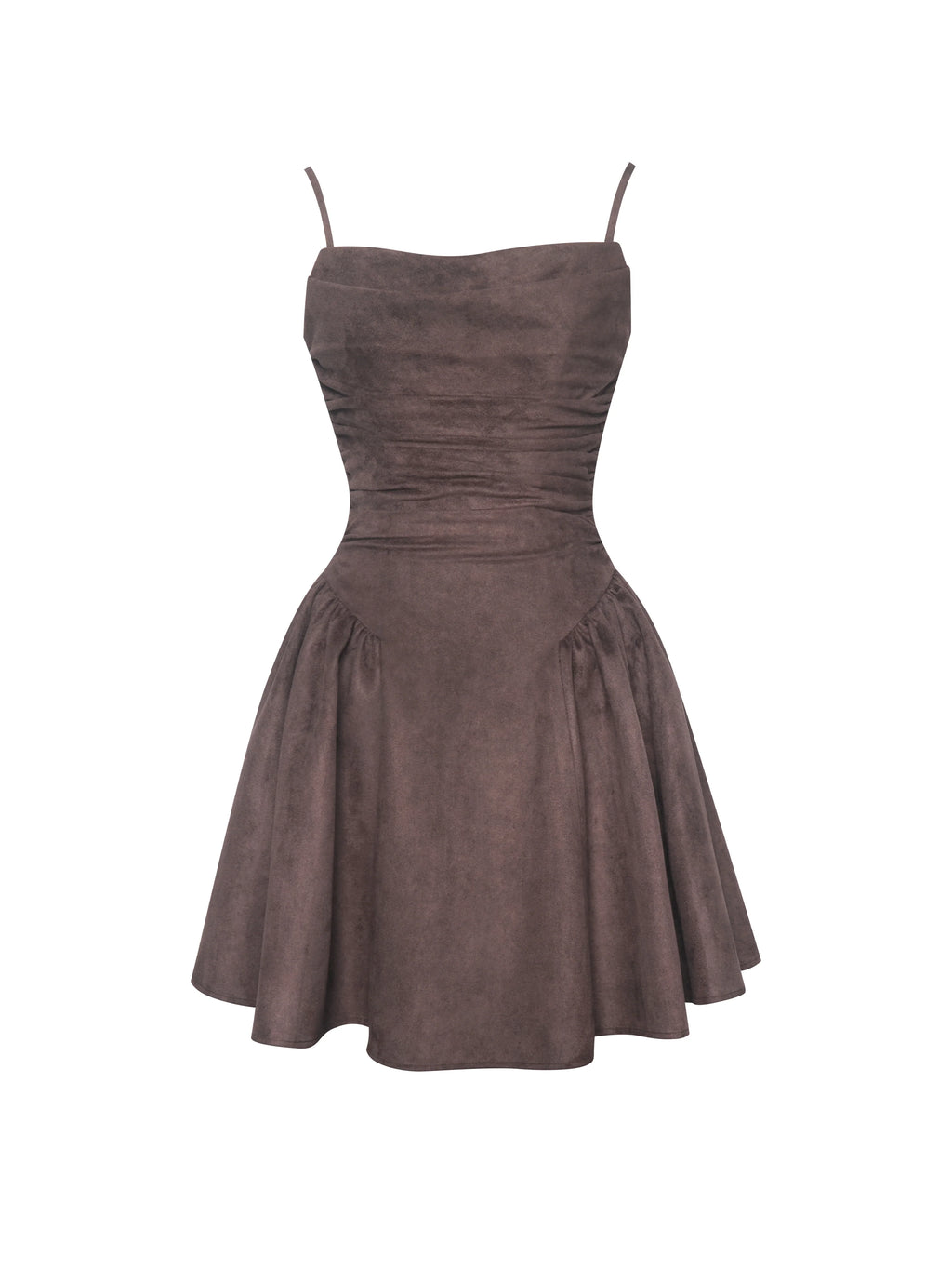 Raisa Mahogany Vegan Suede Ruched Mini Dress