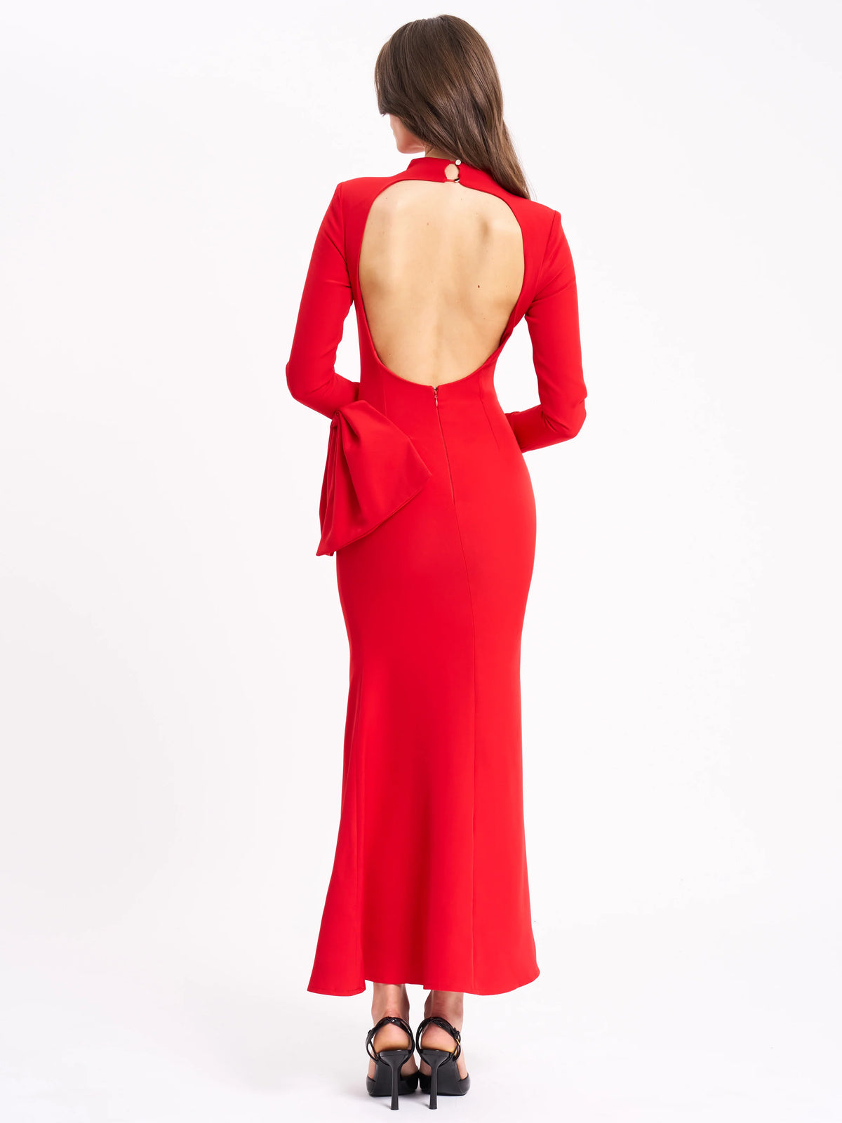 Radha Red Backless Longsleeve Maxi Dress with Bow Archive Sale