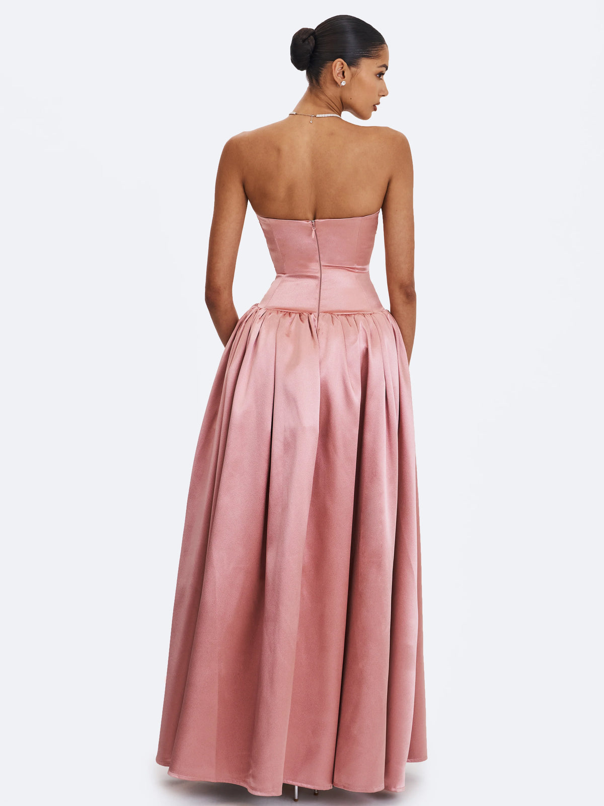 Willette Deep Rose Satin Strapless Gathered Maxi Dress