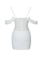 Umnia White Mesh Off Shoulder Drape Mini Dress