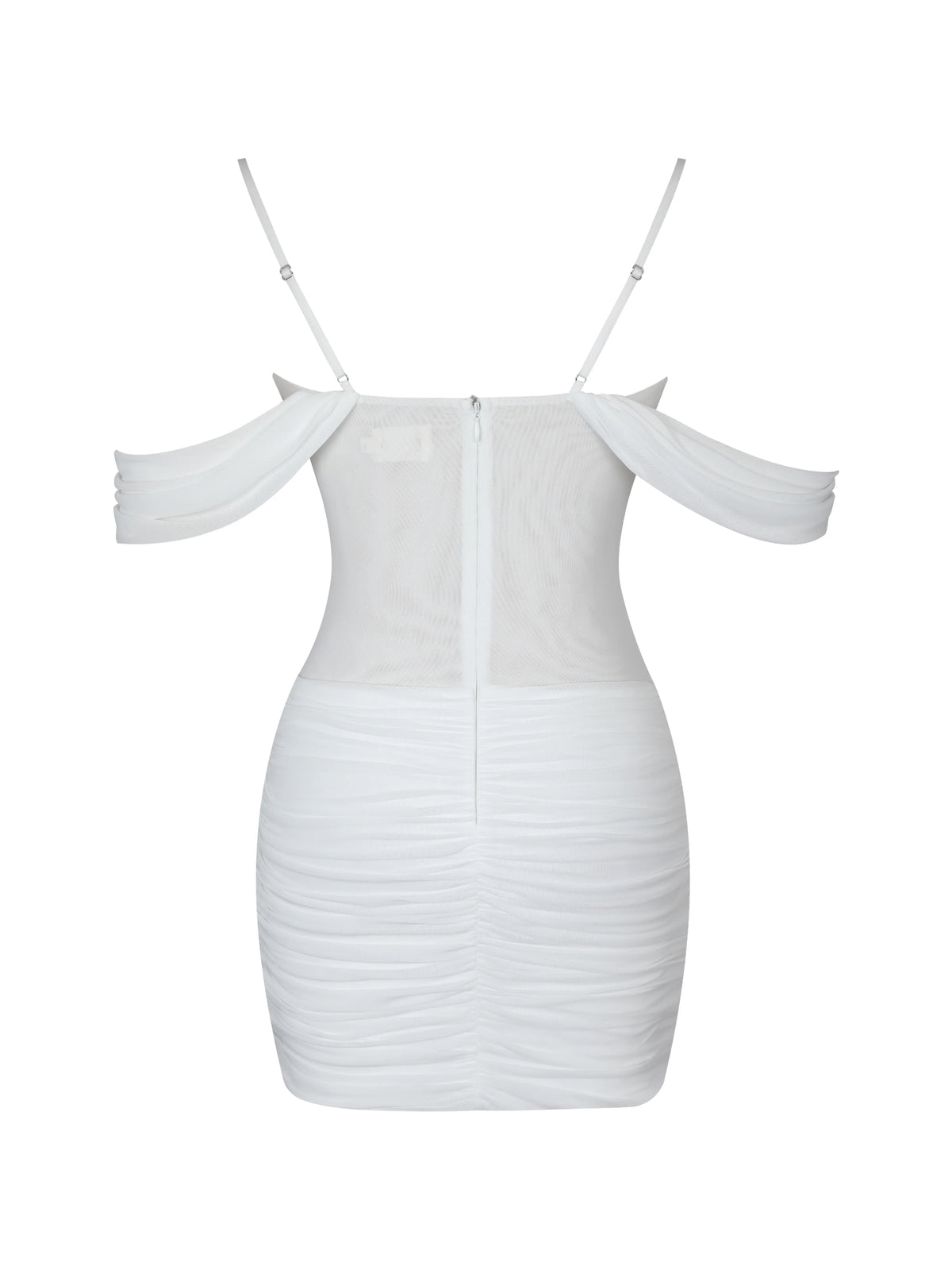 Umnia White Mesh Off Shoulder Drape Mini Dress