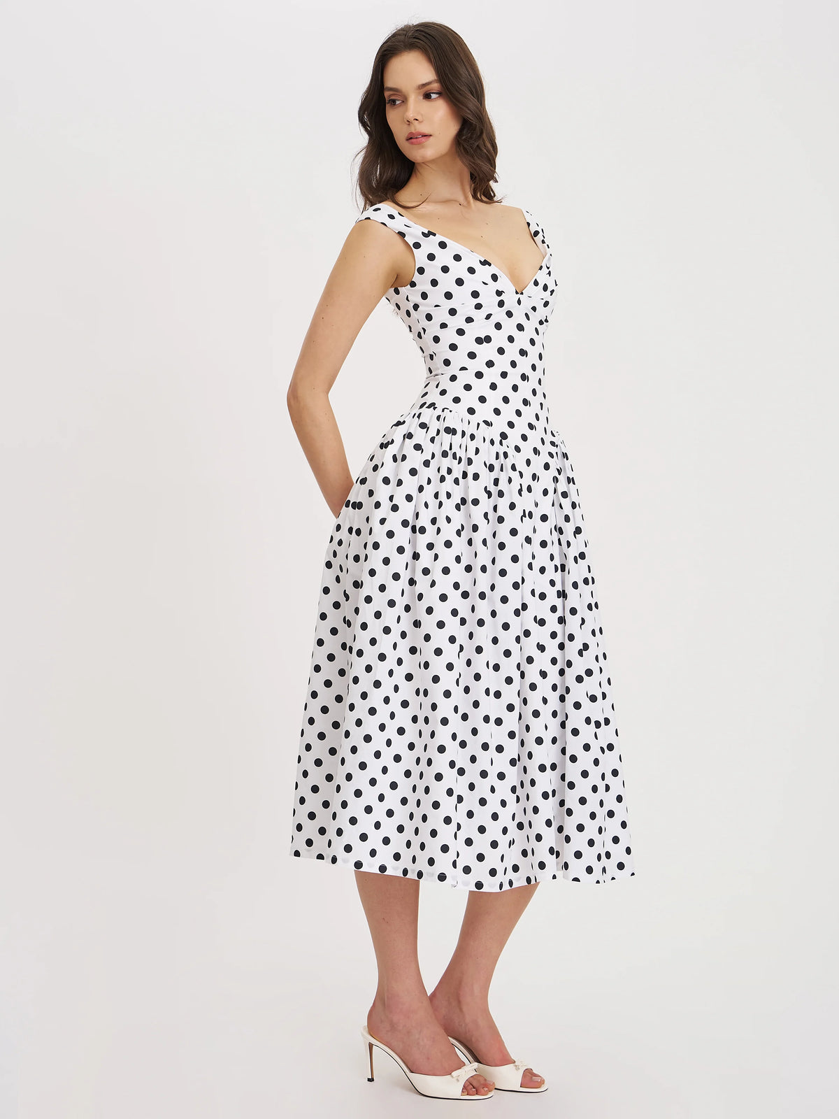 Rahma Polka Dot Cotton Poplin Drop Waist Midi Dress
