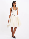 Natalie U Neck Halter Drop Waist Tweed Midi Dress