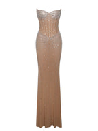 Fatima Nude Crystal Sleeveless Corset Mermaid Maxi Dress