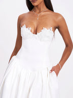 Naila Lace Trim Strapless Drop Waist Wedding Gown