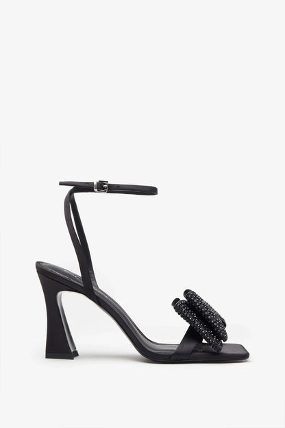 Headlines Black Ankle Strap Heeled Sandals With Diamante Bows