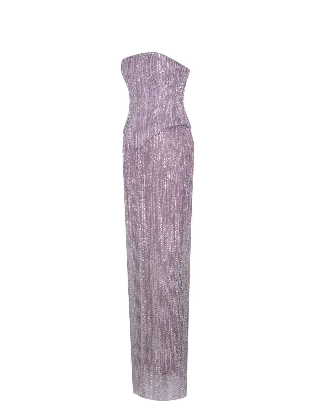 Tosca Beaded Purple Gradient Strapless Peplum Maxi Dress