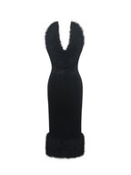 Onalee Black Croc Embossed Velvet Fur Midi Dress
