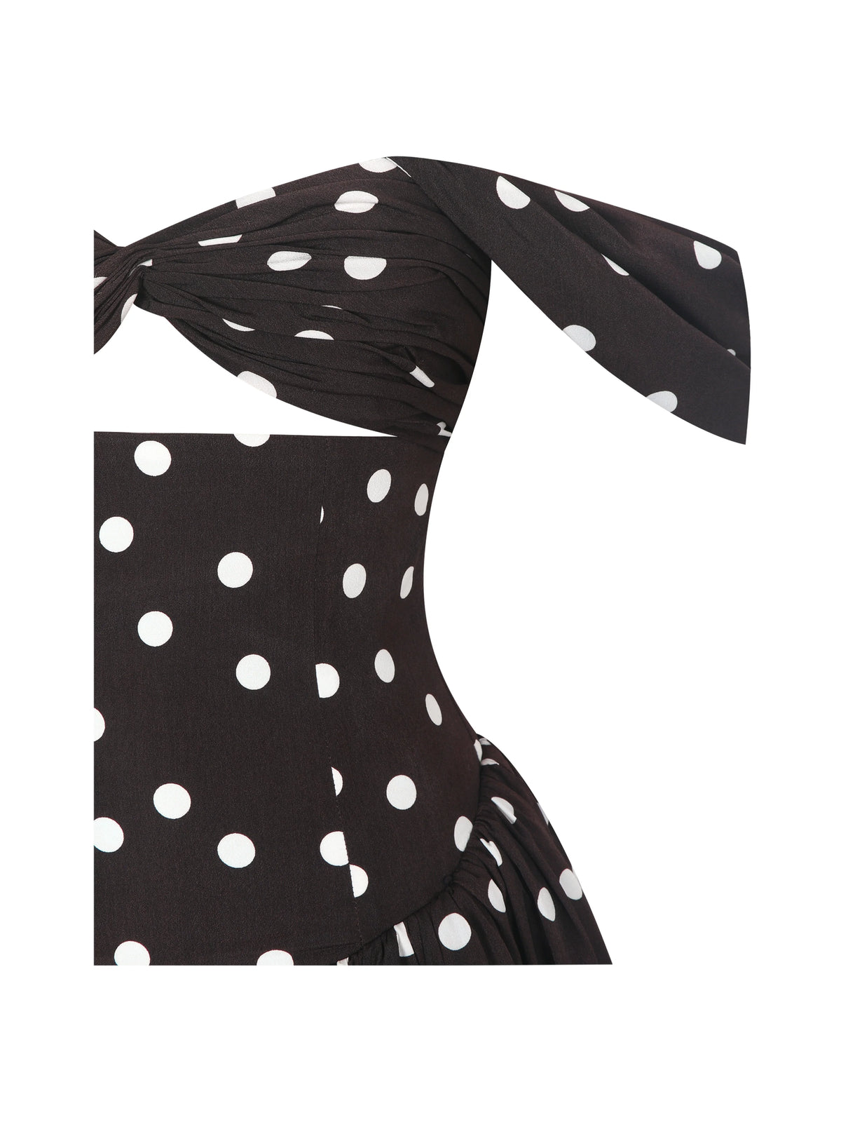 Xandie Mocha Polka Dot Off Shoulder Midi Dress