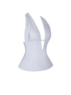 Quinzella Lavender Linen Plunging Halter Neck Top