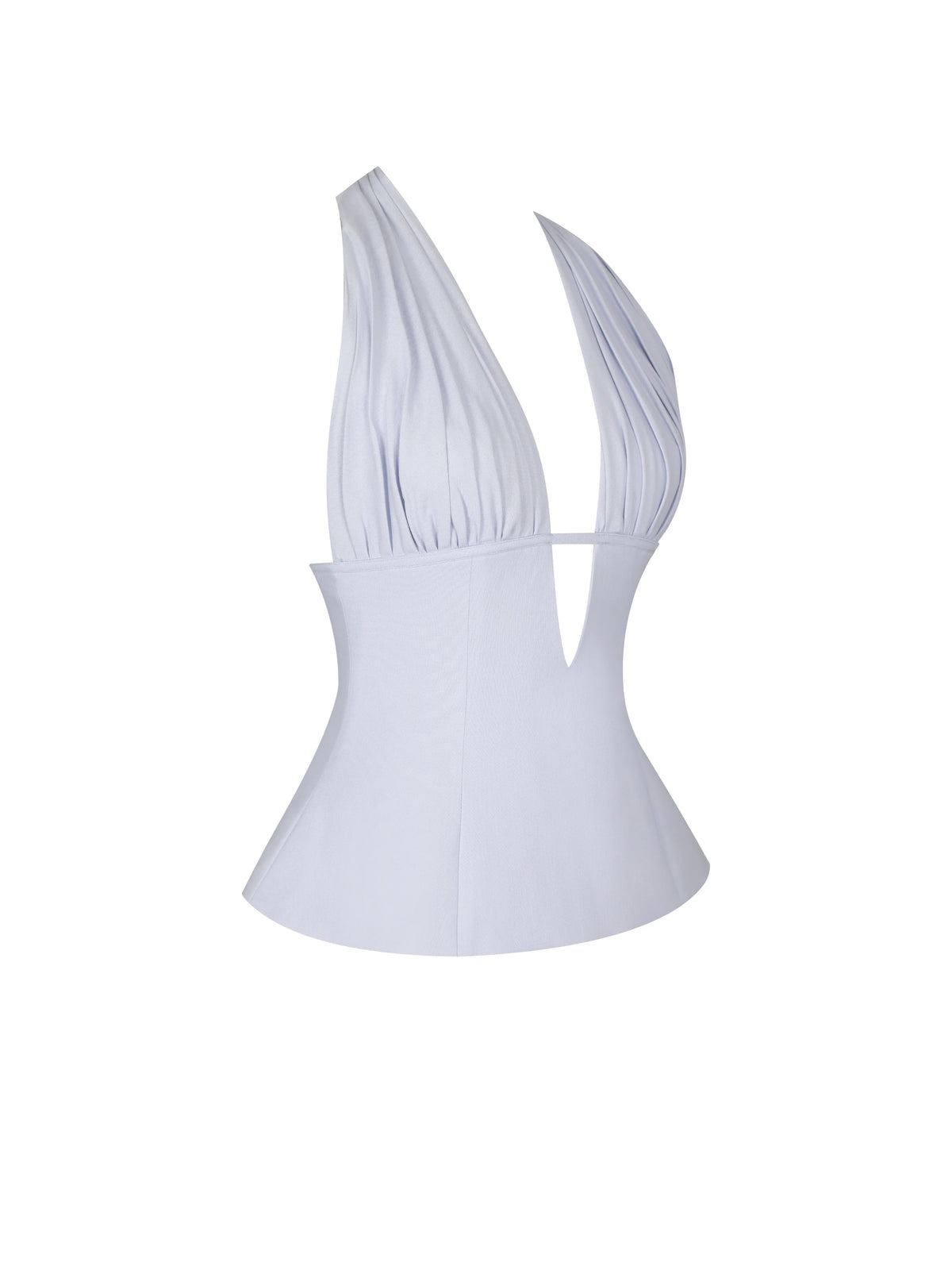 Quinzella Lavender Linen Plunging Halter Neck Top
