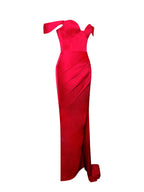 Zayda Red High Slit Corset Satin Gown Archive Sale