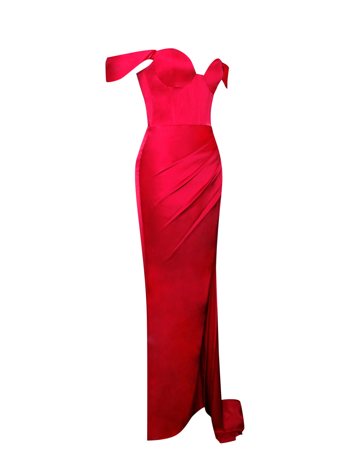 Zayda Red High Slit Corset Satin Gown Archive Sale