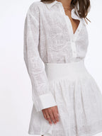 Quintina White Embroidered Cotton Gauze Button Down Shirt
