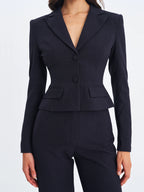 Quinne Navy Striped Single Breasted Peplum Blazer