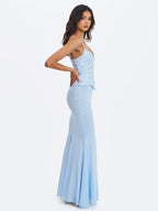 Aurielle Baby Blue Sweetheart Mermaid Peplum Maxi Dress