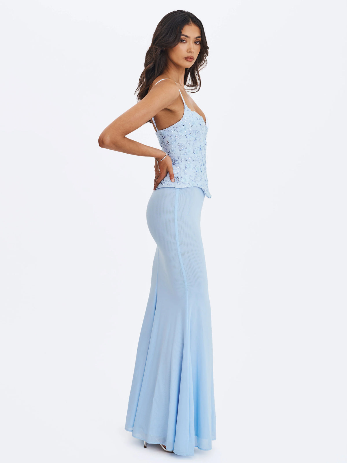 Aurielle Baby Blue Sweetheart Mermaid Peplum Maxi Dress