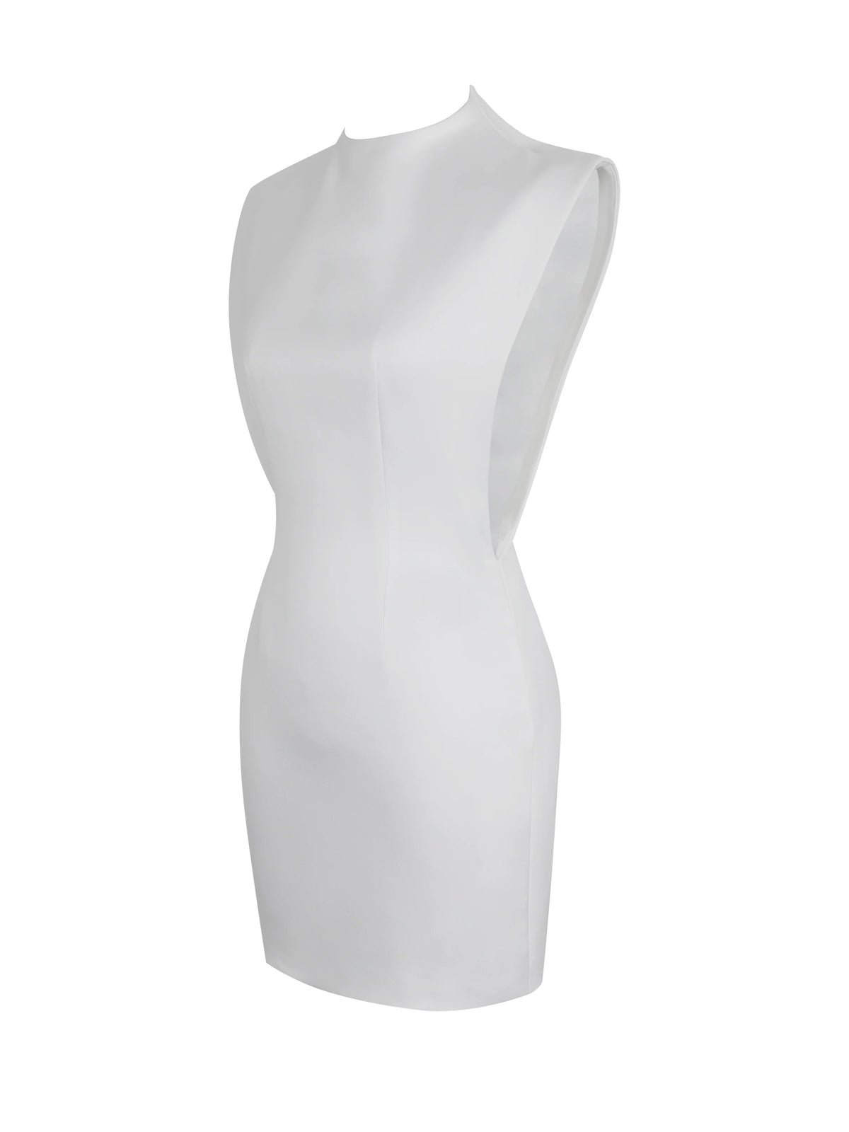 Vienna White Satin Mock Neck Mini Dress