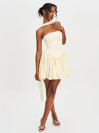 Valentina Butter Yellow Boned Curve Edge Peplum Mini Dress
