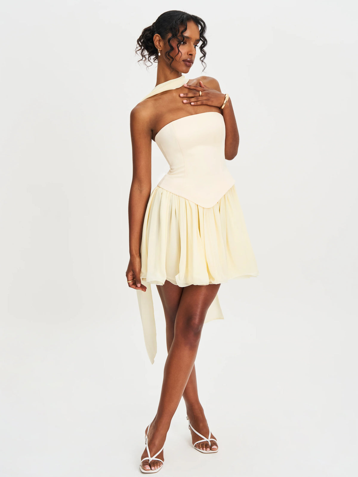 Valentina Butter Yellow Boned Curve Edge Peplum Mini Dress