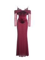 Maybelle Magenta Bardot Lace Strap Peplum Maxi Dress