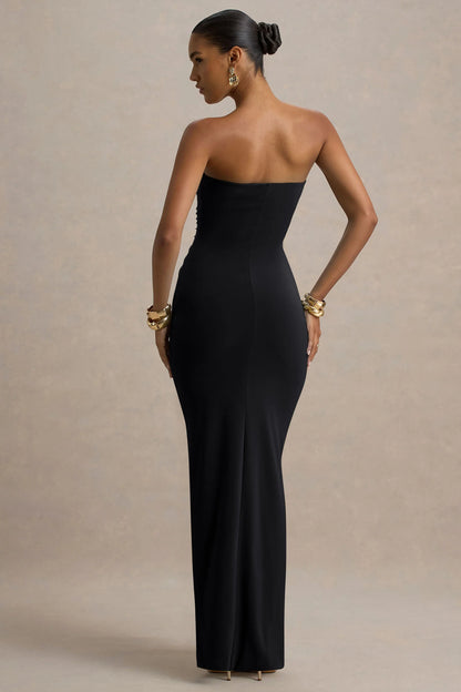 Ali Black Sweetheart Ruched Wrap Maxi Dress