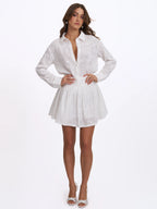Quisha White Embroidered Cotton Gauze Gathered A Line Mini Skirt