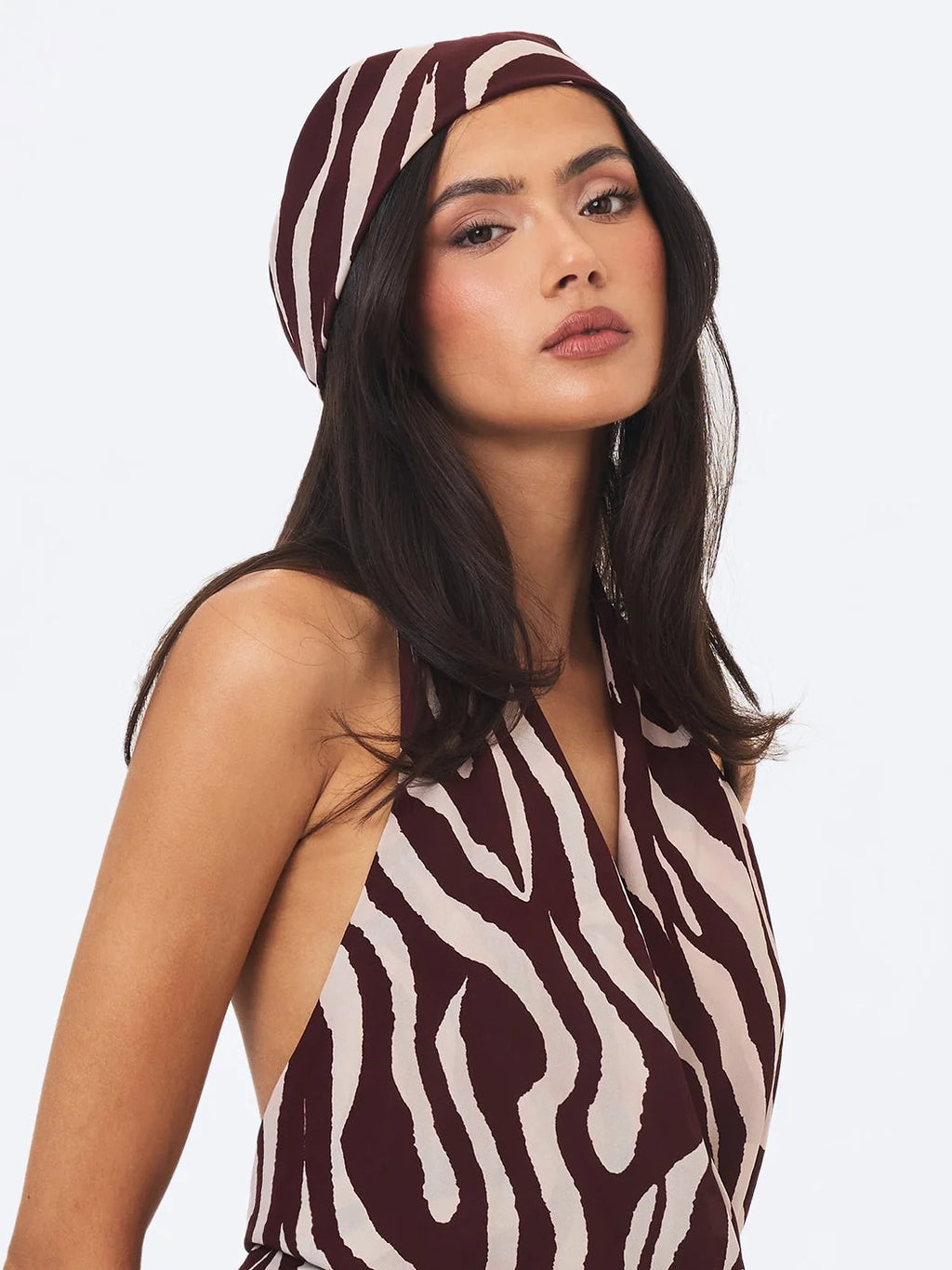 Jolynn Burgundy Beige Abstract Zebra Print Head Scarf – Maymolly