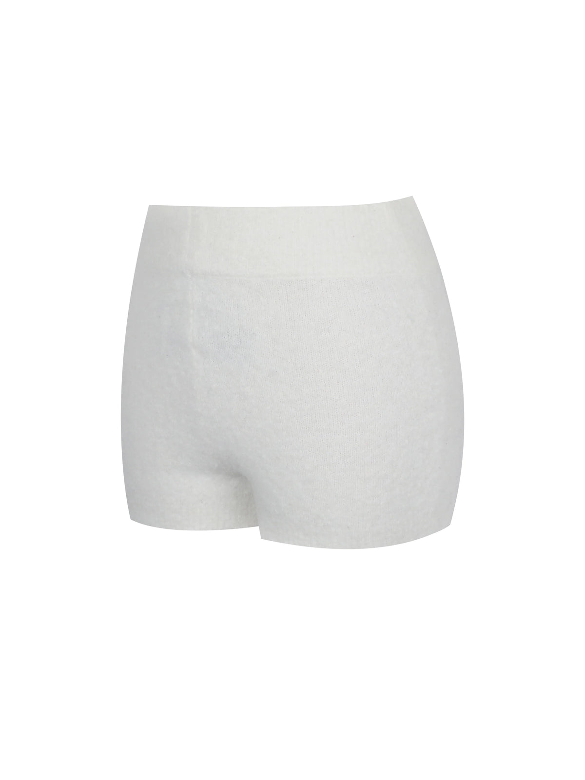 Sera White Wool Blend Ribbed Knit Mini Shorts
