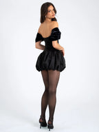 Gabby Black Velvet Top Bubble Hem Mini Dress Archive Sale