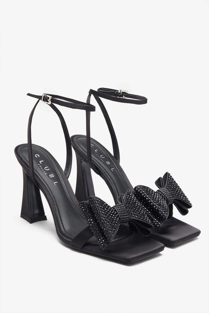 Headlines Black Ankle Strap Heeled Sandals With Diamante Bows