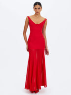 Verona Crimson Scoop Neck Flared Maxi Dress