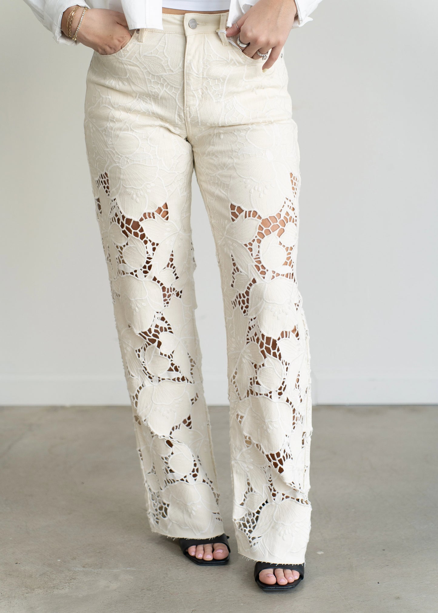 Shia Lace Detail Jeans Beige