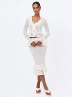 Urva Ivory Crochet Ruffle Front Button Top