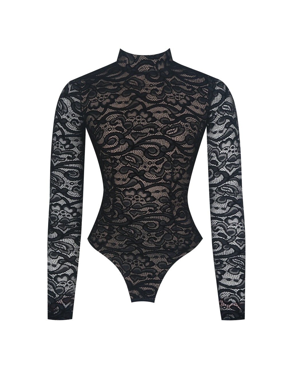Quenisa Black Chenille Lace Long Sleeve Bodysuit