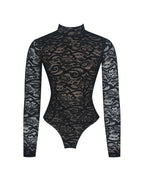Quenisa Black Chenille Lace Long Sleeve Bodysuit