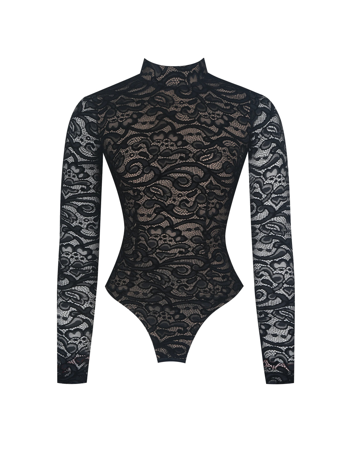 Quenisa Black Chenille Lace Long Sleeve Bodysuit