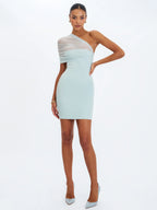 Phoebe Mint One Shoulder Ruched Mesh Mini Dress